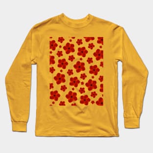 Boho Red Flower Pattern Long Sleeve T-Shirt